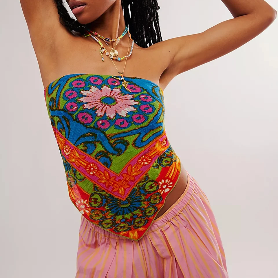 Women Y2K Tube Top Summer Sexy Sleeveless Floral Bandana Crop Top Going Out Trendy Cami Top Holiday Beachwear