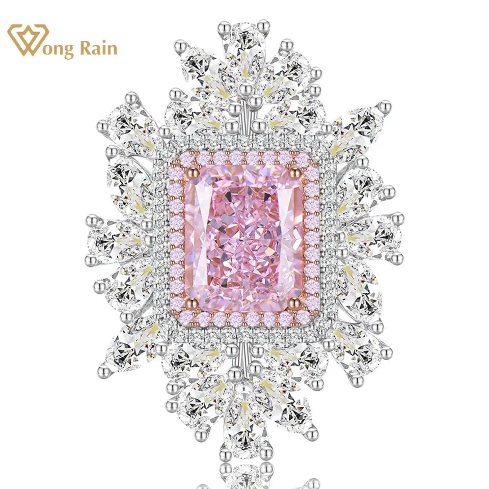 Wong Rain 925 Sterling Silver Crushed Ice Cut 3 CT Simulovaný Moissanit Gemstone Party Cocktail 18k Gold Ring Fine Jewelry Gift