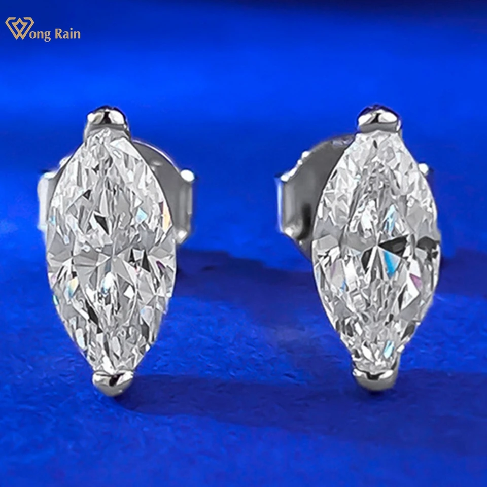 Wong Rain Simple 100% 925 Sterling Silver Marquise Cut 4*8 mm laboratórium zafírske drahokamy do náušníc Uši