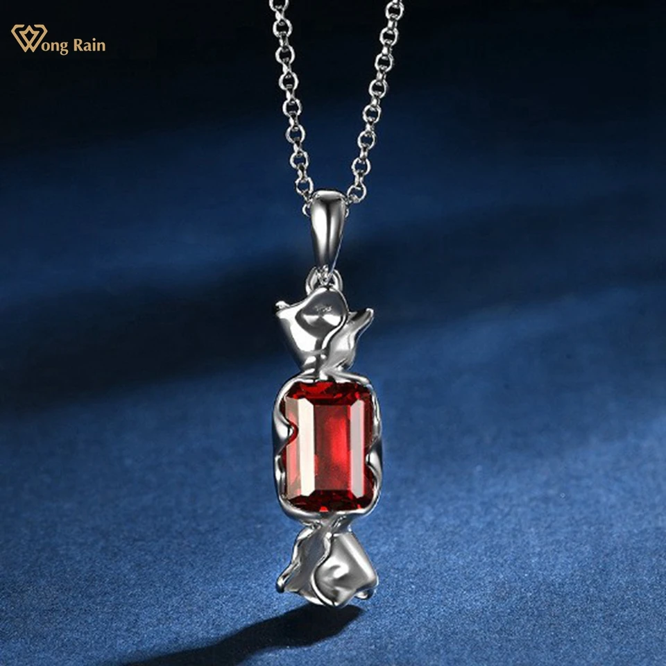 Wong Rain Vintage 100% 925 Sterling Silver Emmerald Cut 6*9 mm Ruby Solitaire Gemstone Pendant Fine Jewelry Arniversary Darčeky