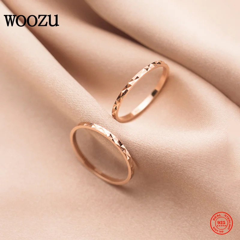 Woozu Minimalistické chudé ružové zlato očarujúci prsteň prst pre ženy Real 925 Sterling Silver Svadobné výročie šperkov