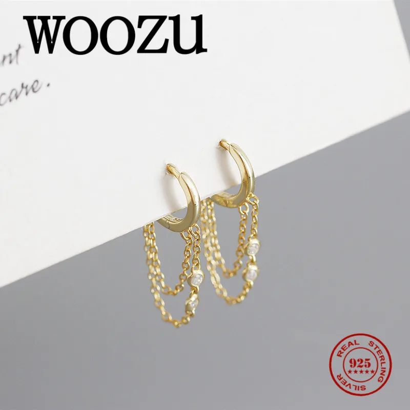 Woozu originálny 925 Sterling Silver Trendy Trendy zirkon zirkon kubánsky reťazec retiazka Tassel Hoop náušnice pre ženy