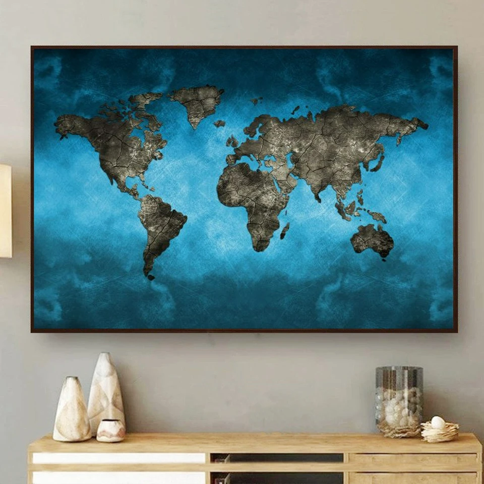 World Earth Map Blue Plagát Domov nástenná maľba Art Decotion (bez rámu)