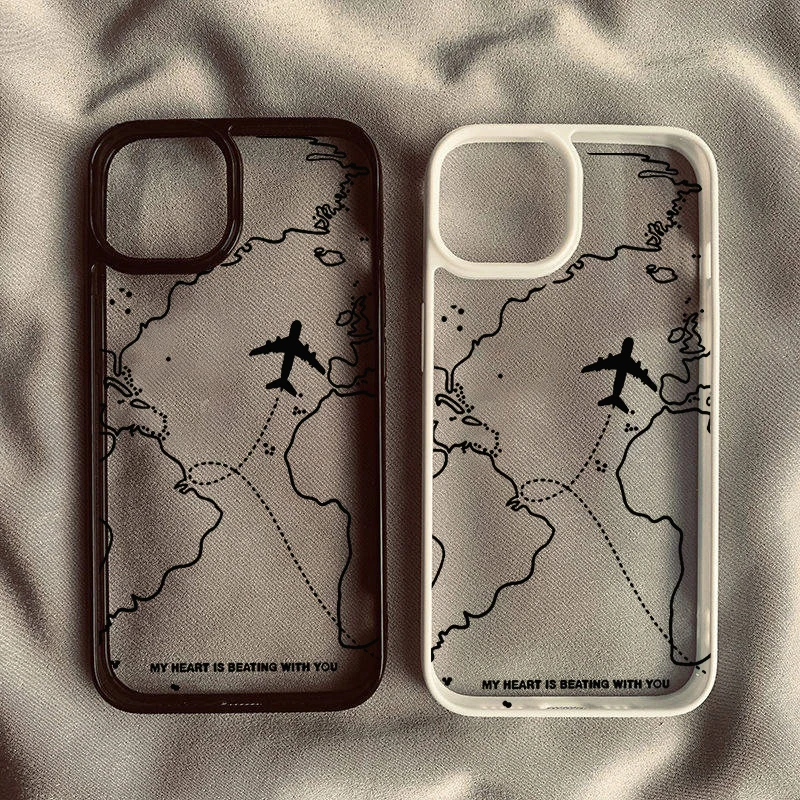 World Map Cestovné puzdro pre lietadlá pre iPhone 15 14 13Pro max 11 12mini xs SE20 xr 7 8Plus čierna umelecká linka číre tvrdý kryt vrecko