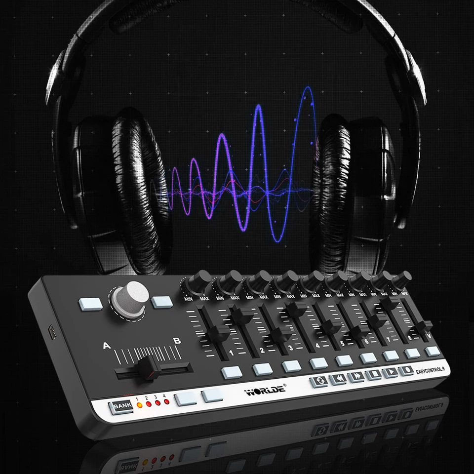 Worldde MIDI Controller EasyControl.9 Prenosný mini USB 9 Slim-Line Control so 4 programovateľnými pamäťovými bankami a 6 prepravným tlačidlom