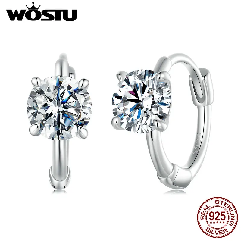 Wostu 1 CT šumivé náušnice Moissanite Obruč pre ženy S925