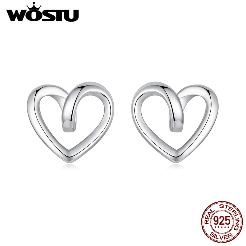 Wostu 925 Sterling Silver Simple Dutiny Twlow Heart náušnice Ženy Európske krásne svadobné strany Clips Clips Darček