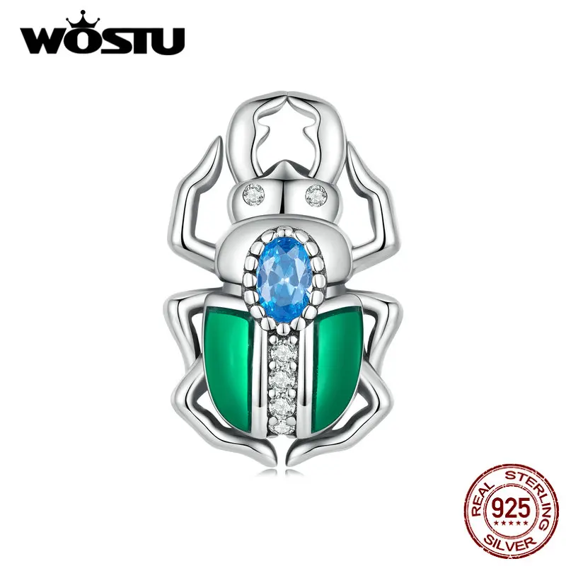 Wostu 925 Sterling strieborná zelená chrobáka korálky zvieracie kúzla pre ženy Fit originálny náramok DIY náhrdelník