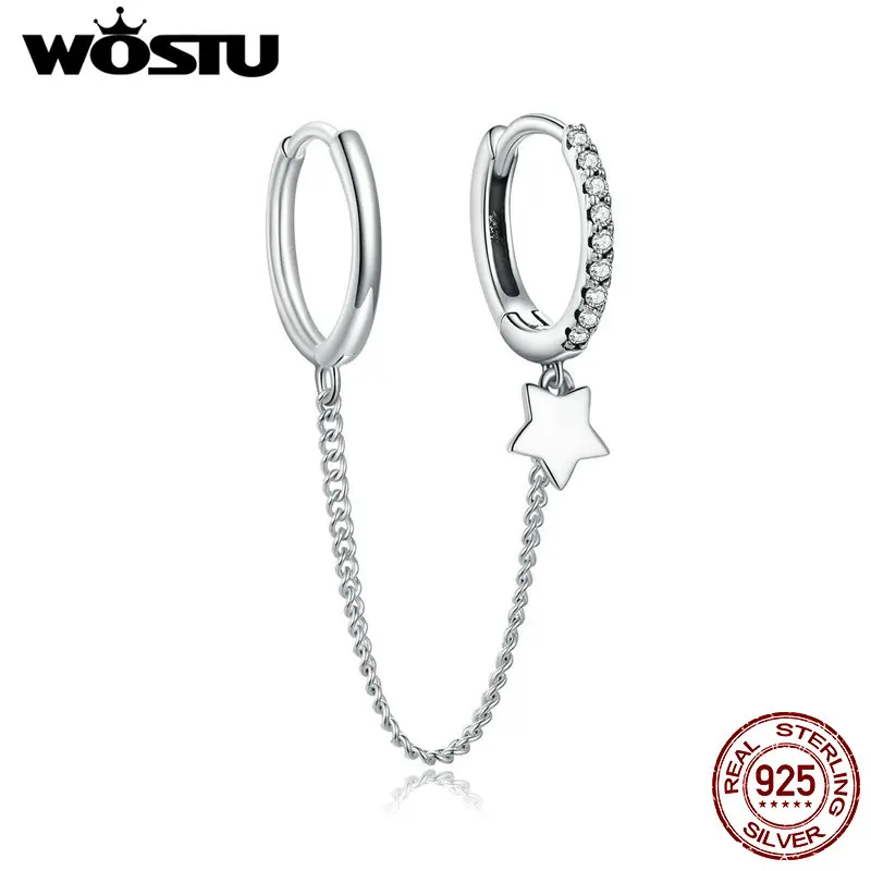 Wostu1 PCS Fashion 925 Sterling Silver Star Whisperer Whispere Tvap Drop náušnice pre ženy číry kubický zirkón Svadobné šperky CQE914