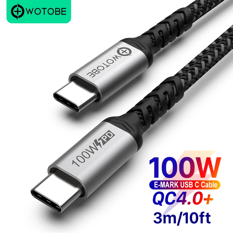 Wotobe USB-C kábel 2m 5A E-Mark PD100W pre PD 25W 45W 65W 87W 96W pre S10 S20 Note10/20 PPS 45W Laptopy napájacieho adaptéra typu C typu C Type-C