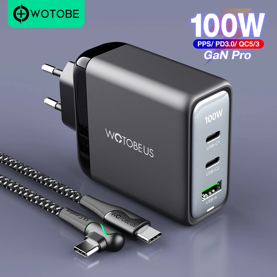 Wotobeus 100W Gan 3 Pro Wall Charger Quick Charger 5/4/3,0 USB C PD Rýchla nabíjačka pre Matebook Type C notebook iPhone14 13 12 Mi13