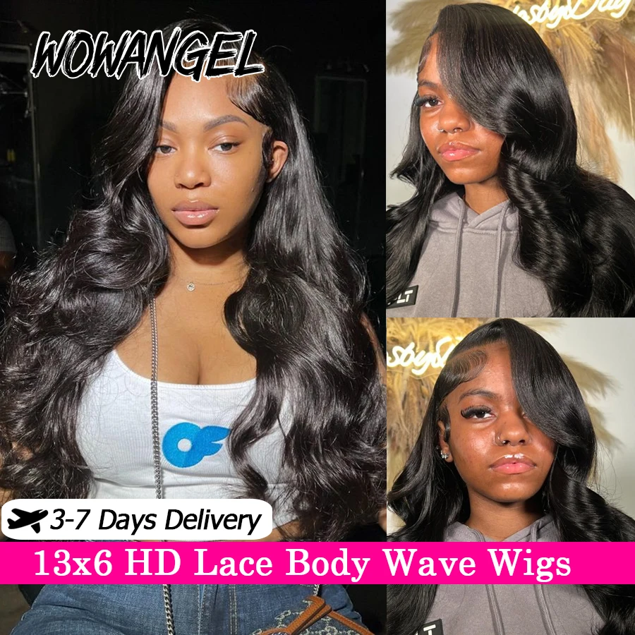 Wow anjel 250% 13x6 HD čipky predné parochne Body Wave Body Human Hair Parochne vopred vytrhnuté čipky HD Lace Parochne Parochne roztavené brazílske vlasy pre ženy