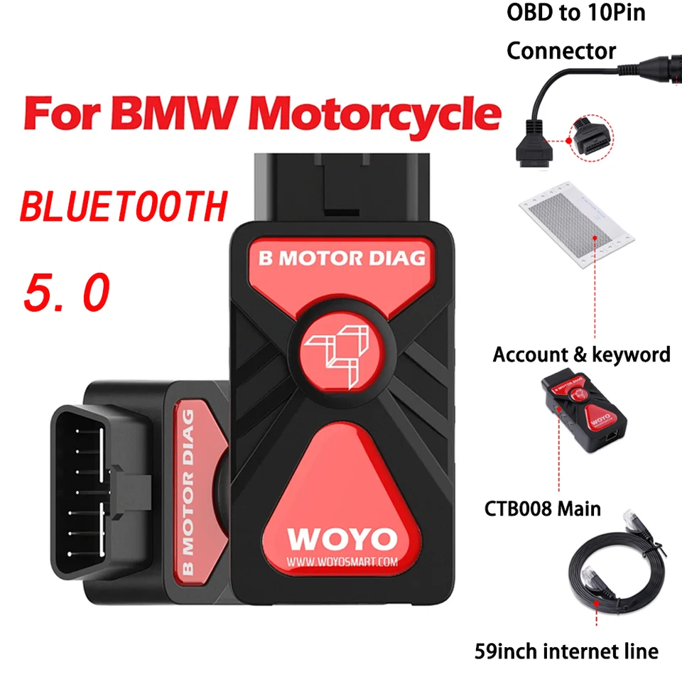WOYO CTB008 OBD2 Diagnostický skener pre motocykel BMW R1200 R1250 S100 s 10pin OBD 2 konektory vs GS911 BT 5.0