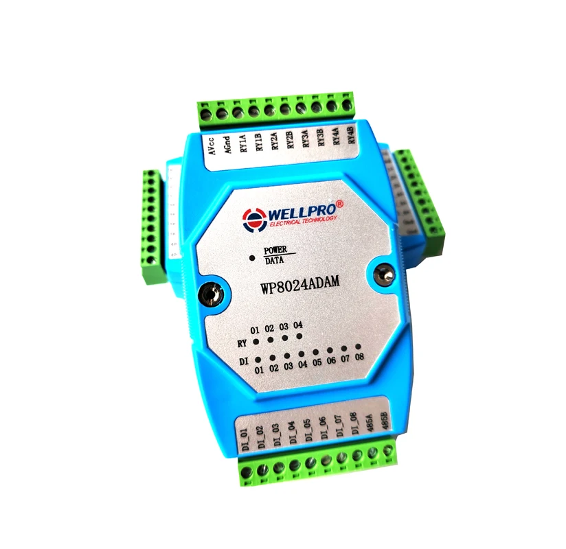 WP8024ADAM 8DI 4RO PLC Digitálne vstupné relé Výstupné modul OptoCoupler Izolovaný RS485 Modbus RTU Communications