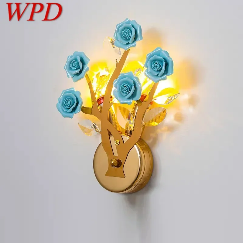 WPD Contemporary Crystal Wall Lamp Creativity Creativity Keramika ružových kvetov obývacia izba spálňa dievčenská izba Villa LED lôžko svetlo