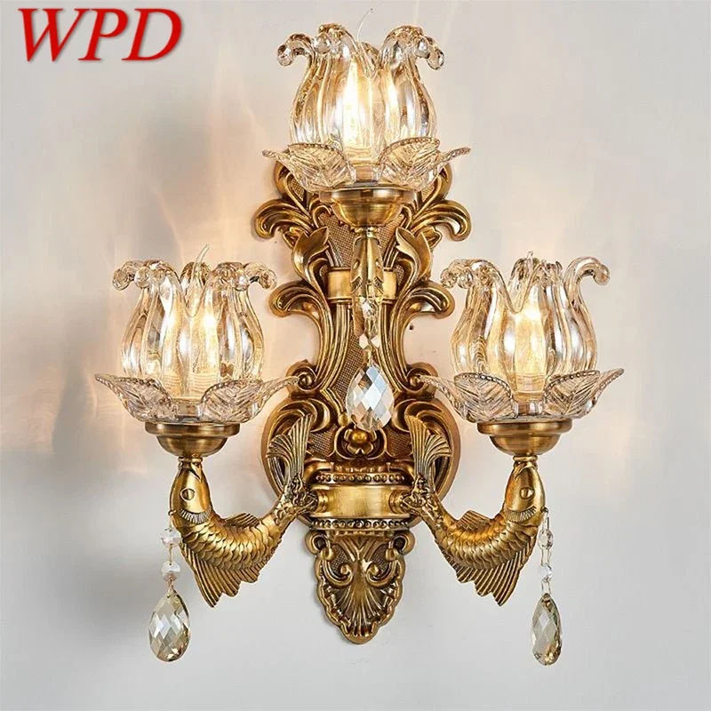 WPD Európska luxusná krištáľová nástenná lampa retro obývacia izba spálňa lôžko pozadie stena chodby Villa hotel osvetlenie