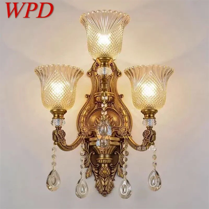 WPD Európska luxusná krištáľová nástenná lampa retro obývacia izba spálňa lôžko pozadie stena chodby Villa hotel osvetlenie