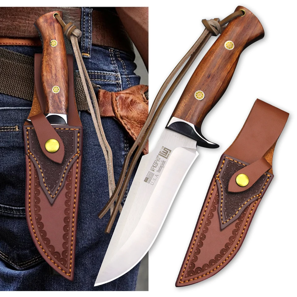 Wpkopya USA M390 Hunting Full Tang Straight Knife + Pieca, Vonkajšie prežitie Straight Nôž, EDC Tactical Knife