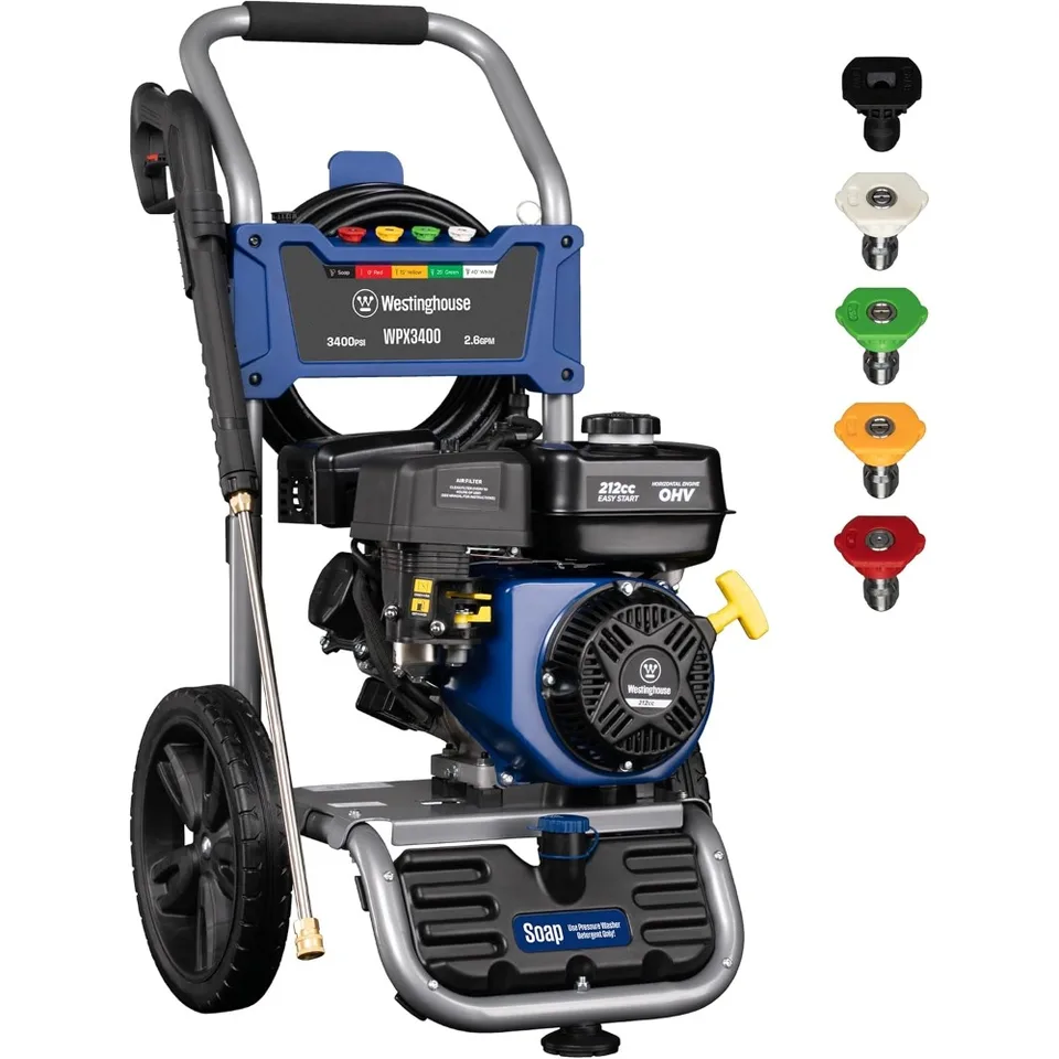 WPX3400 tlaková podložka plynu, 3400 psi a 2,6 max GPM, palubná mydlová nádrž, striekajúca pištoľ a prútik, 5 dýzová sada