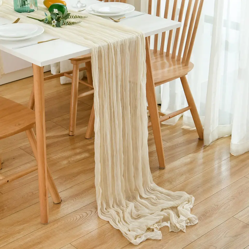 Wrinkle Gázový stôl Runner Cheesecloth Semi-Ser Stoer Nastavenie Svadobná svadba vianočné domy Bankety Decor