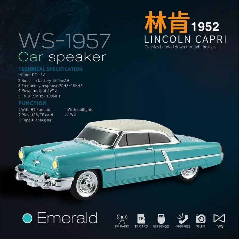 WS-1957 Bluetooth Boombox reproduktor Lincoln Business Car Model subwoofer HIFI Surround Stereo TF karta USB AUX TWS Podpora prehrávania