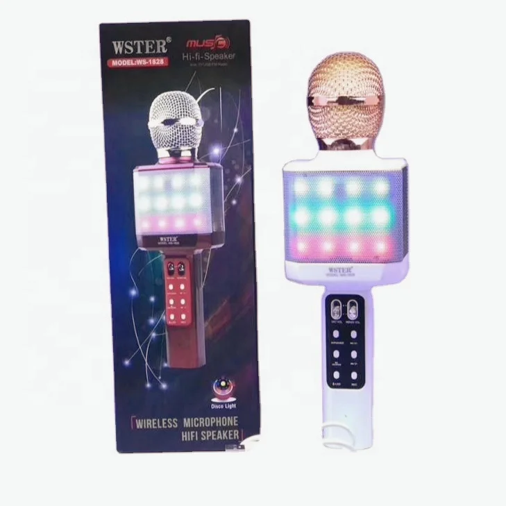WS1828 WSTER Support USB TF Card FM Radio s disco Light Wireless Karaoke Mic zaznamenáva mikrofón