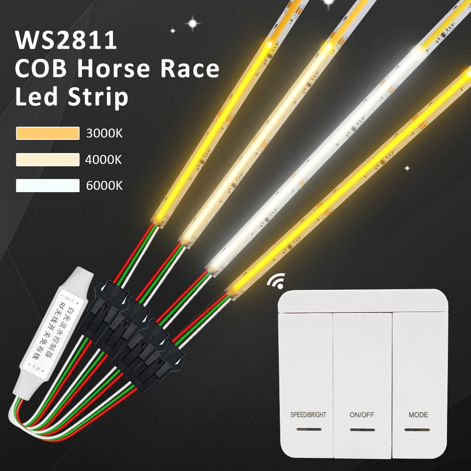 WS2811 COB tečúca voda tečúca preteky preteky preteky LED pásik LED Svetlá páska DC24V 360LED/M Flexibilná chladná prírodná teplá biela