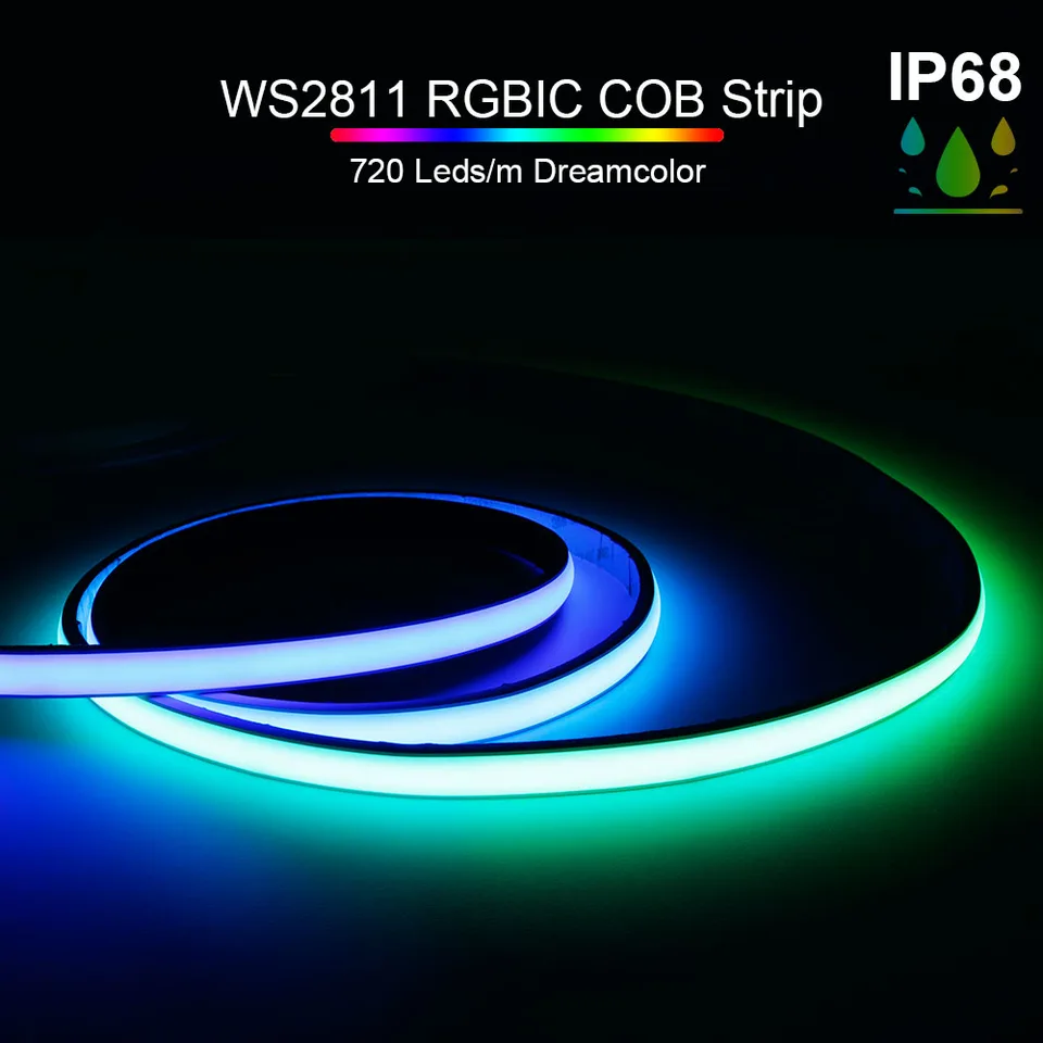 WS2811 RGBIC COB Neon LED pásik 720LEDS/M VYSOKÁ Hustota adresovateľná FCOB LED svetlo páska IP68 nepremokavá DC24V
