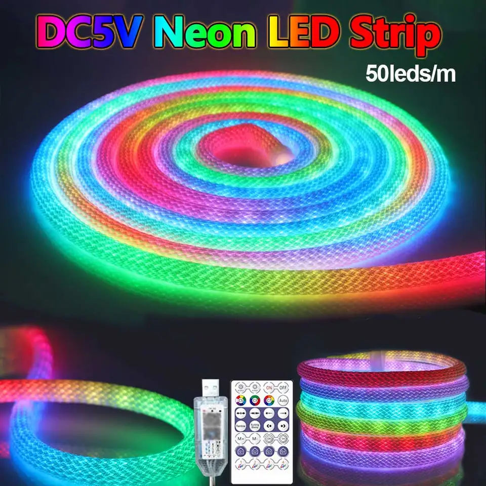 WS2811 RGBIC ROUND ROZDELENIE PROCULOVANÝ VZOR NEON NEON NEON 360 stupňov Round Reticlate Flexibilný sen Farebné lano svetlo pre spálňu