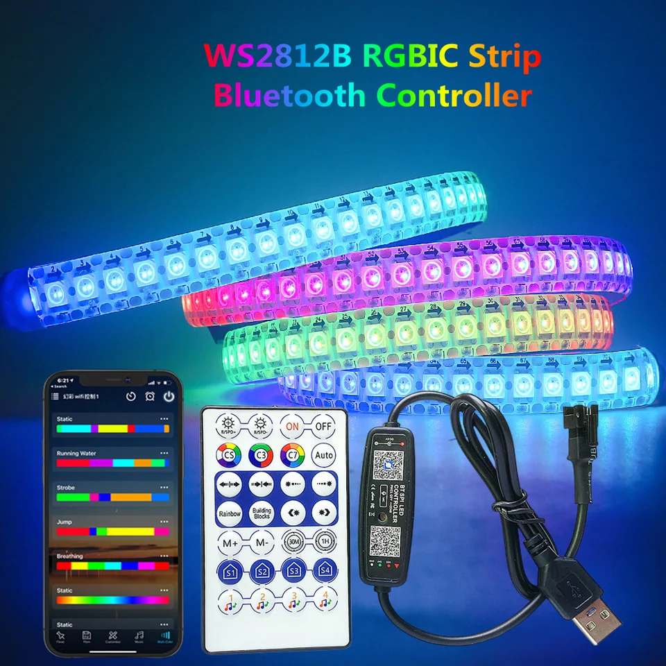 WS2812B LED pásové svetlá 1M-5M WS2812 USB 5050 RGB Bluetooth Infračervené diaľkové ovládanie Luces Flexibilná lampa Diódová páska na festival