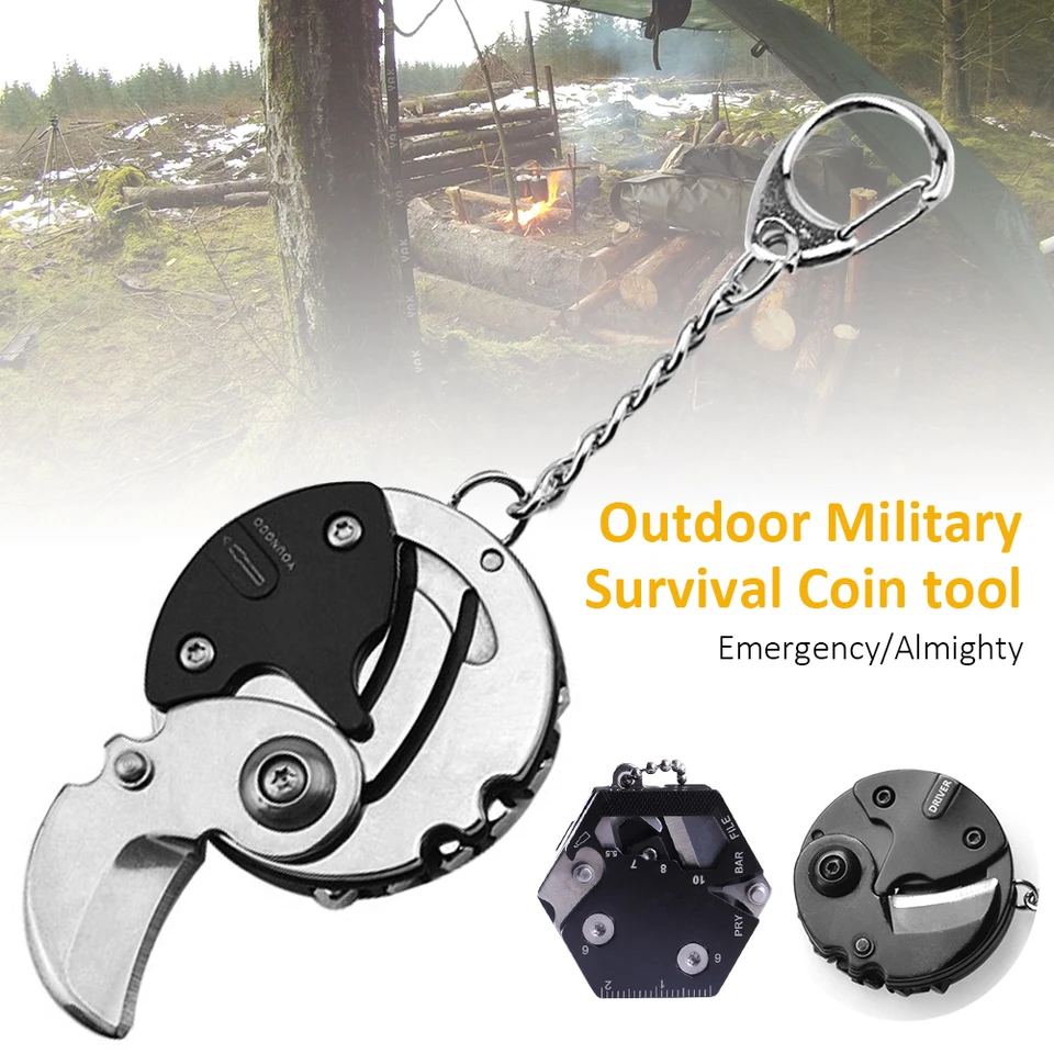 WSKEJI KEYCHAIN ​​SCRICKDRIVER HEXAGON COIN OUTDOOR EDC Tool HEXAGON SKLADOVANIE COIN NOT