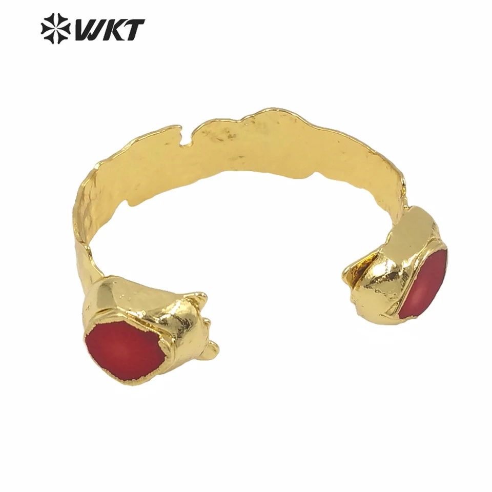WT-B513 WKT Natural Red Coral Geometric 18K zlatý elektroplatovaný gombík Ženy Ženy České/vintage šperky v štýle