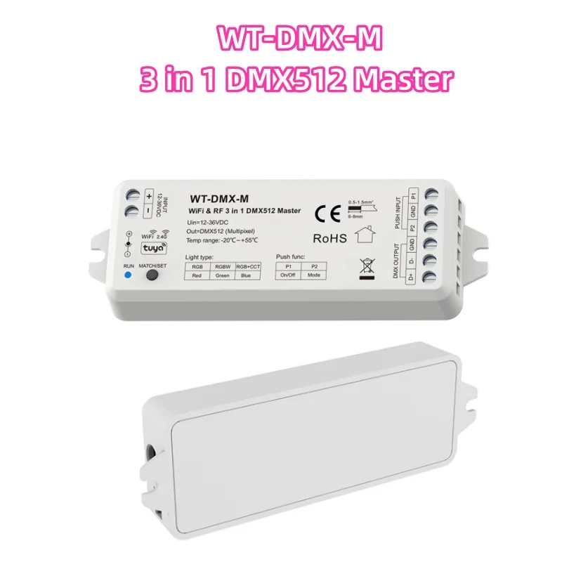 WT-DMX-M RGB/RGBW/RGB+CCT 3 v 1 Push Switch WiFi RF DMX512 MASTER LED ovládací ovládač TUYA APP PRE DMX512
