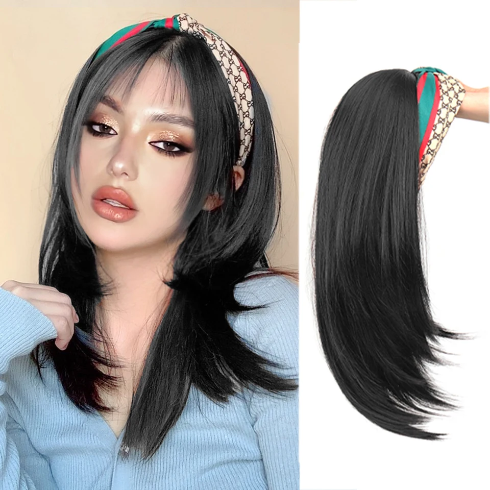 WTB Syntetická krátka priama čelenka Parochňa Parochňa Žena Brown Black Hairband príslušenstvo prírodné tepelne odolné voči polovičnej parochne pre ženy pre ženy