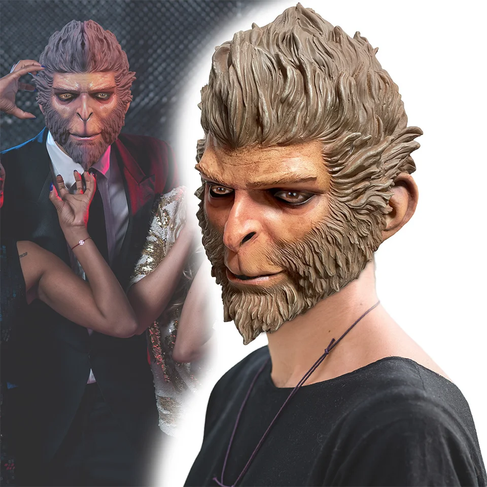 Wukong Latex Mask Mask Mask Mask Halloween Cosplay tvár Funny Monkey Headgear Halloween Game Cos cos props