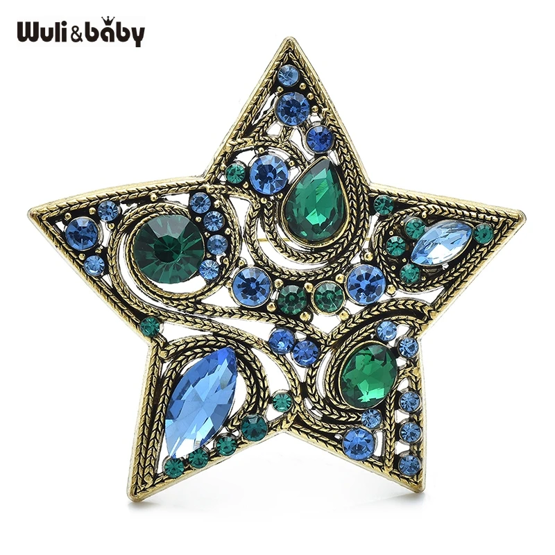 Wuli a baby vintage kamienok hviezda brošní pre ženy unisex krásna zelená hviezda Party Príležitostné brošňové špendlíky darčeky