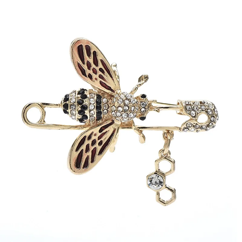 Wuli & Baby Lovely Bee Brošňa Pins for Women Men Rinestone Bee and Honeycomb krásne darčeky brošne
