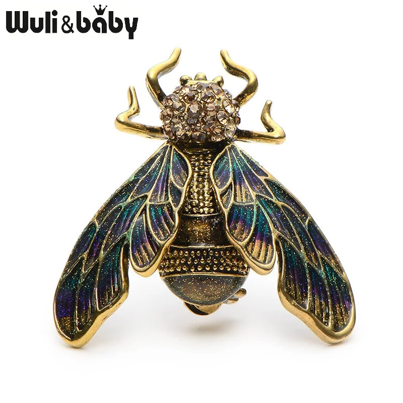 Wuli & Baby Smbinestone zliatina zlatá farba Cicada Brošes pre ženy a mužov krištáľovo smaltova brošňa vianočné darčeky