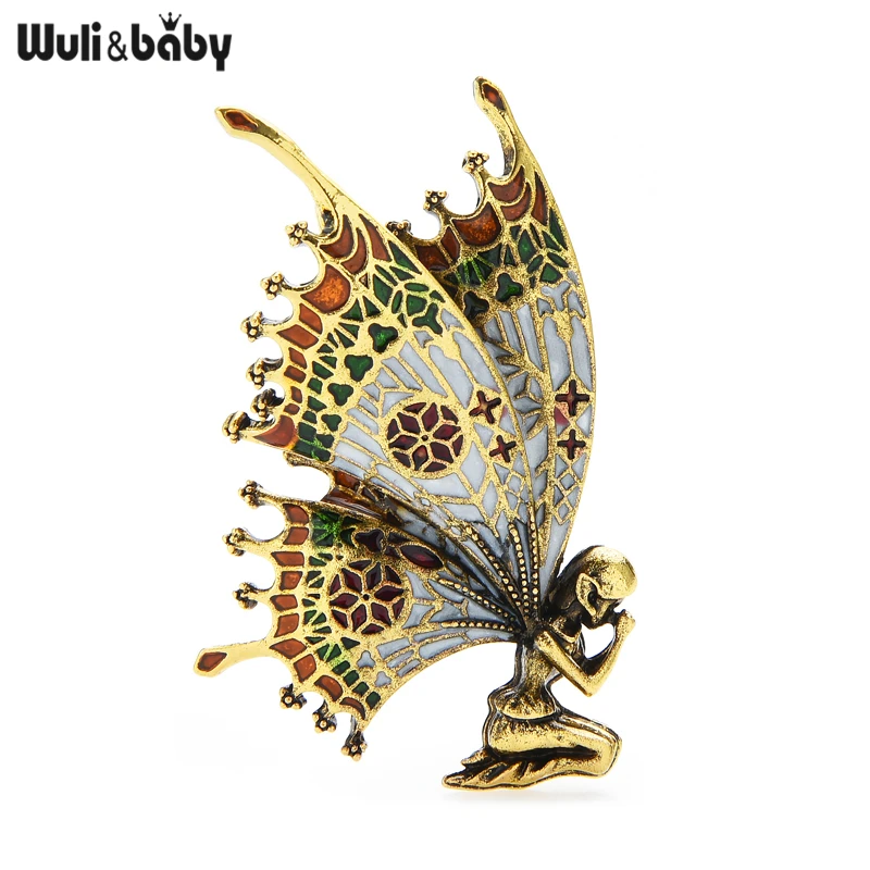 Wuli & Baby Vintage Butterfly Wings Fairy Brošes Kvalitné smaltované dámske brošň
