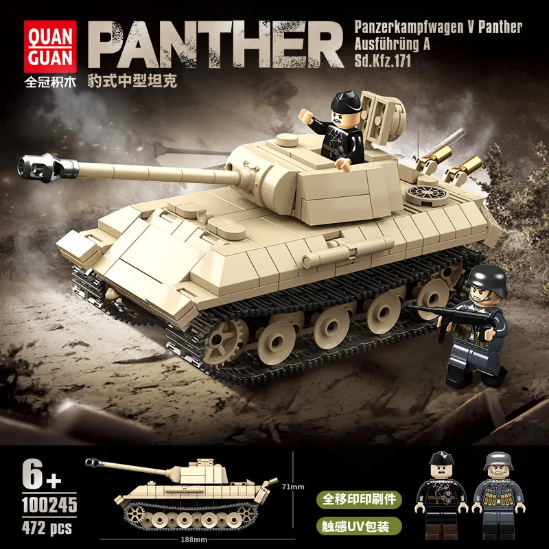 WW2 Military Panzer Panzer Stredný tank Panzerkampfwagen v Panther Building Blocks Bluils World War Figures Bricks Model Hračky darček