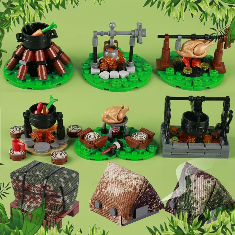 WW2 Vojenský oheň Staveb BLANKS BLANKY Food AirDrop Camouflage Coat Field Field Armáda vojakov Figure Weapon diely tehlové hračky Darčeky