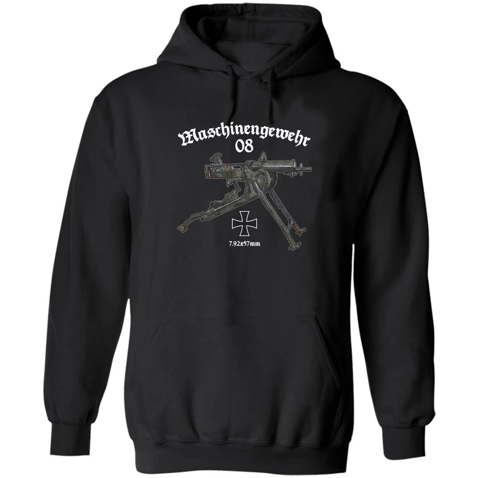 WWI nemecký maschinengewehr 08 mg08 ťažký guľomet pullover kapucňa 100% bavlna Pohodlná príležitostná pánska mikina