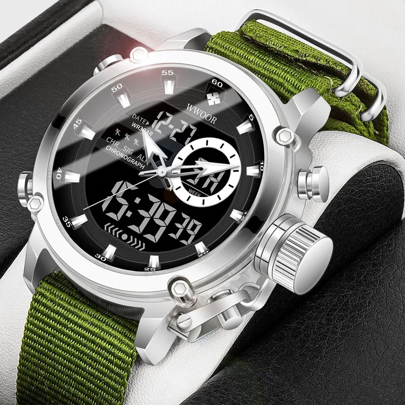 Wwoor Digital Men's Military Watches Witerproof Wristwatch Led Quartz Clock Sport Watch Muž Big Watch Men Relogios Masculino