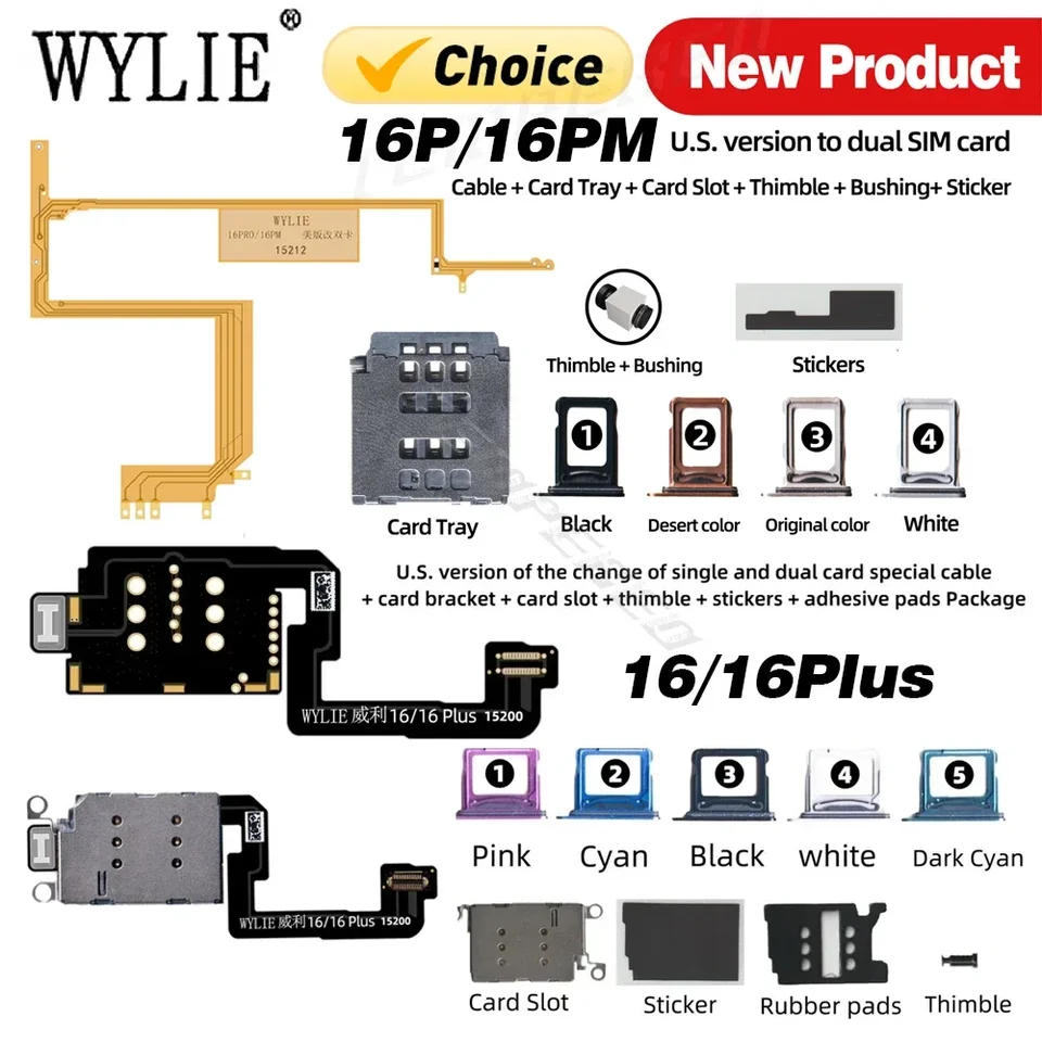 Wylie Dual Card Flex Calbe pre iPhone 16 Plus Pro Max US verzia Vstavaná dvojitá karta Ribbon káblovej vrstvovej karty Nástroje