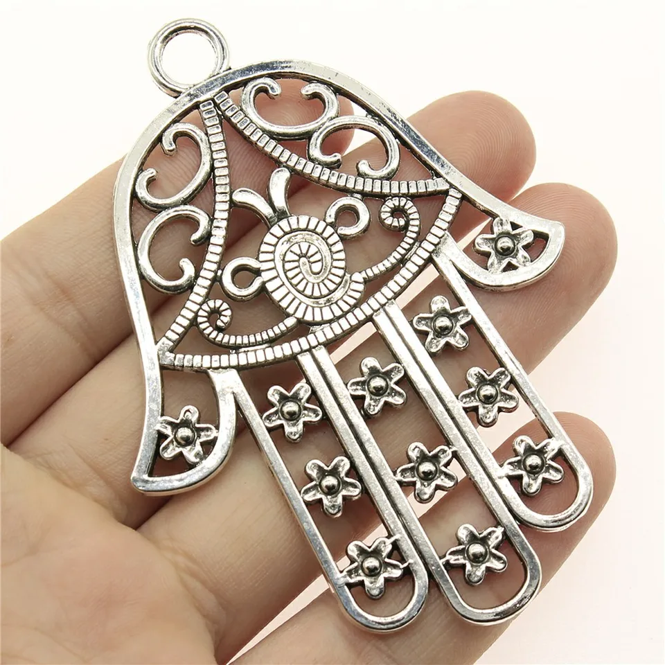 Wysiwyg 1ks 85x62mm hamsa ruky kúzlo s kvetmi veľké kvety ruky kúzla veľké duté kvety Lufthansa Hamsa Ručné kúzla