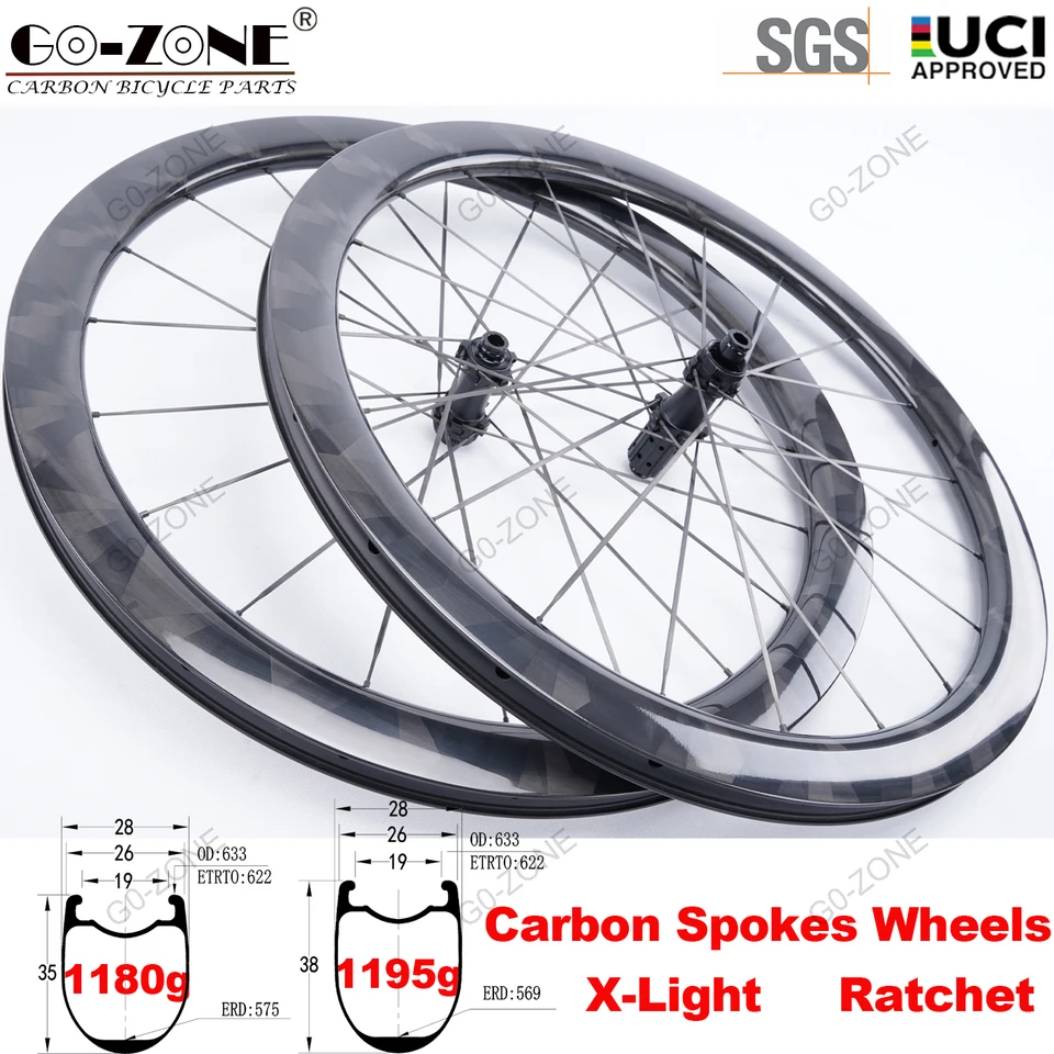 X Light 1180g 700C uhlíkové lúče Disky Disky Gozone R280C Ratchet Center za normálny / keramický cestný bicykel Wheelset Shim / SRAM XDR