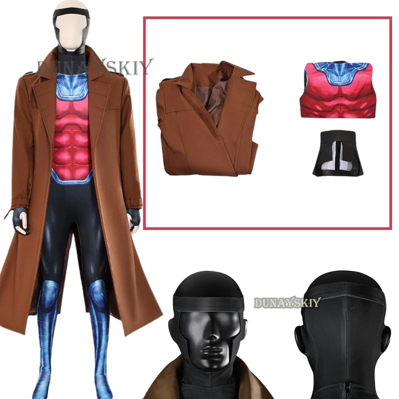 X-Man Gambit Remy Cosplay kostým mužov bojový oblek kožené dlhé priekopové nohavice sada superhrdinov Halloween Carnival Outfits