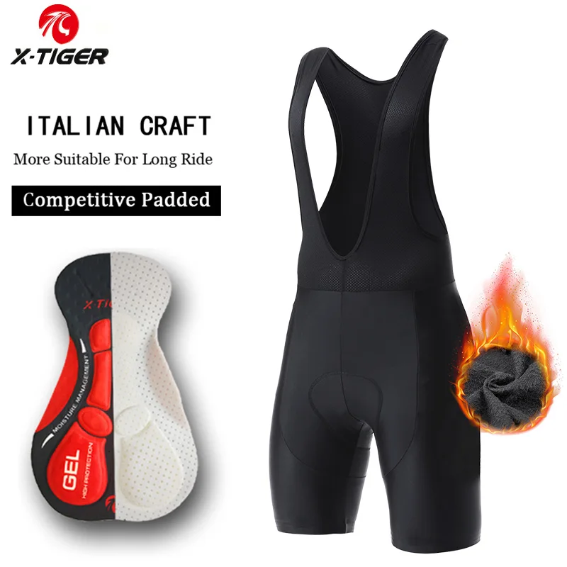 X-Tiger Autumn a Winter Fleece Cycling Brib Shorts Mountain Road Bike 5-15 ℃ Čalúnené teplé bitky na cyklistiku