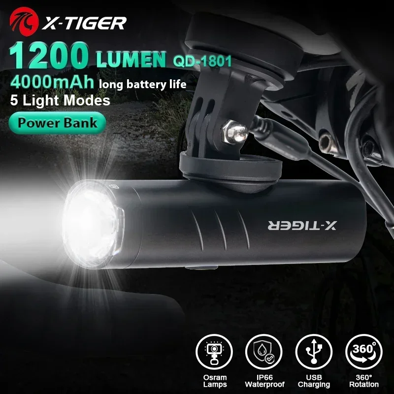 X-Tiger Bicycle Light IP66 Rainproof zliatiny bicykla baterky typu C Nabíjateľné MTB Road Bike Bike Cyklistické príslušenstvo
