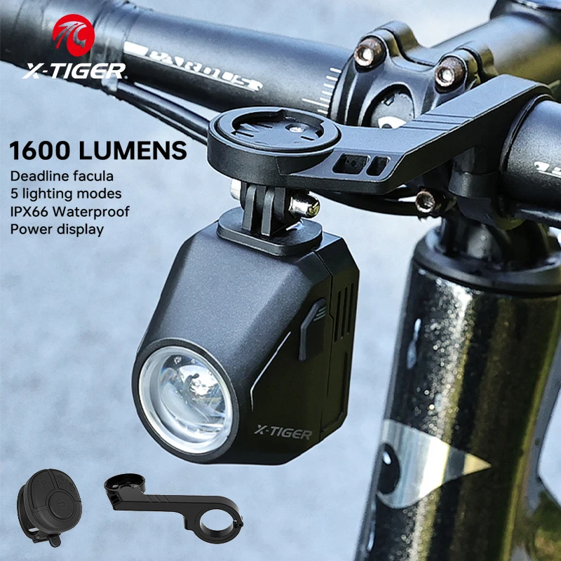 X-Tiger Bike Light 1600 Lumens High Ras Wireless Diaľkové ovládanie Cycling Light IP66 Vodotesný svetlomet bicyklov MTB Lancerna